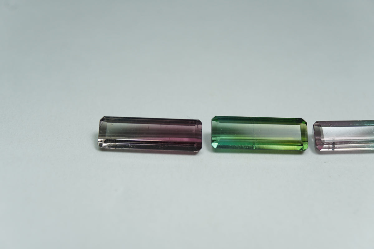 3.80ct Turmalina bicolor 12x4mm / 11x4mm / 10.5x3.5mm