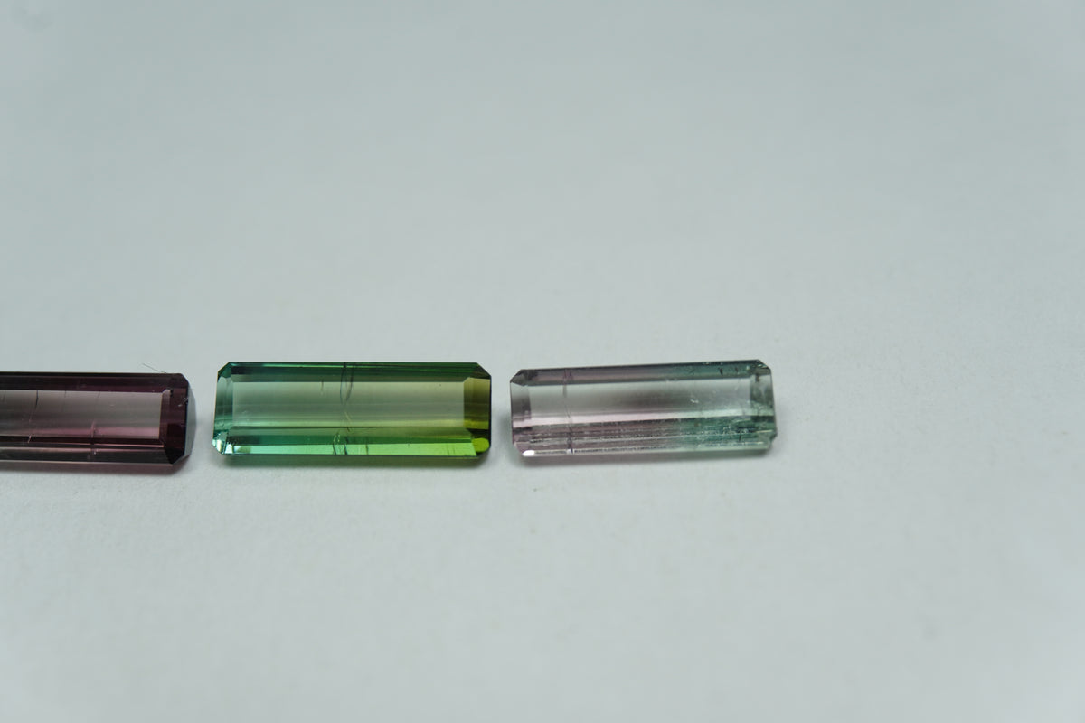 3.80ct Turmalina bicolor 12x4mm / 11x4mm / 10.5x3.5mm