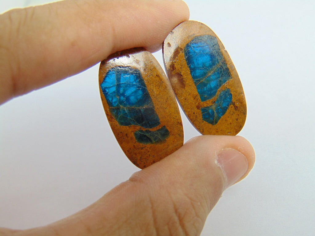 35ct Jaspe com Apatita Par 32x17mm