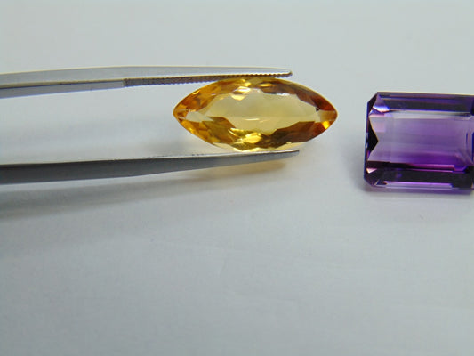 12.10ct Citrine 18x8mm and Amethyst 13x10mm