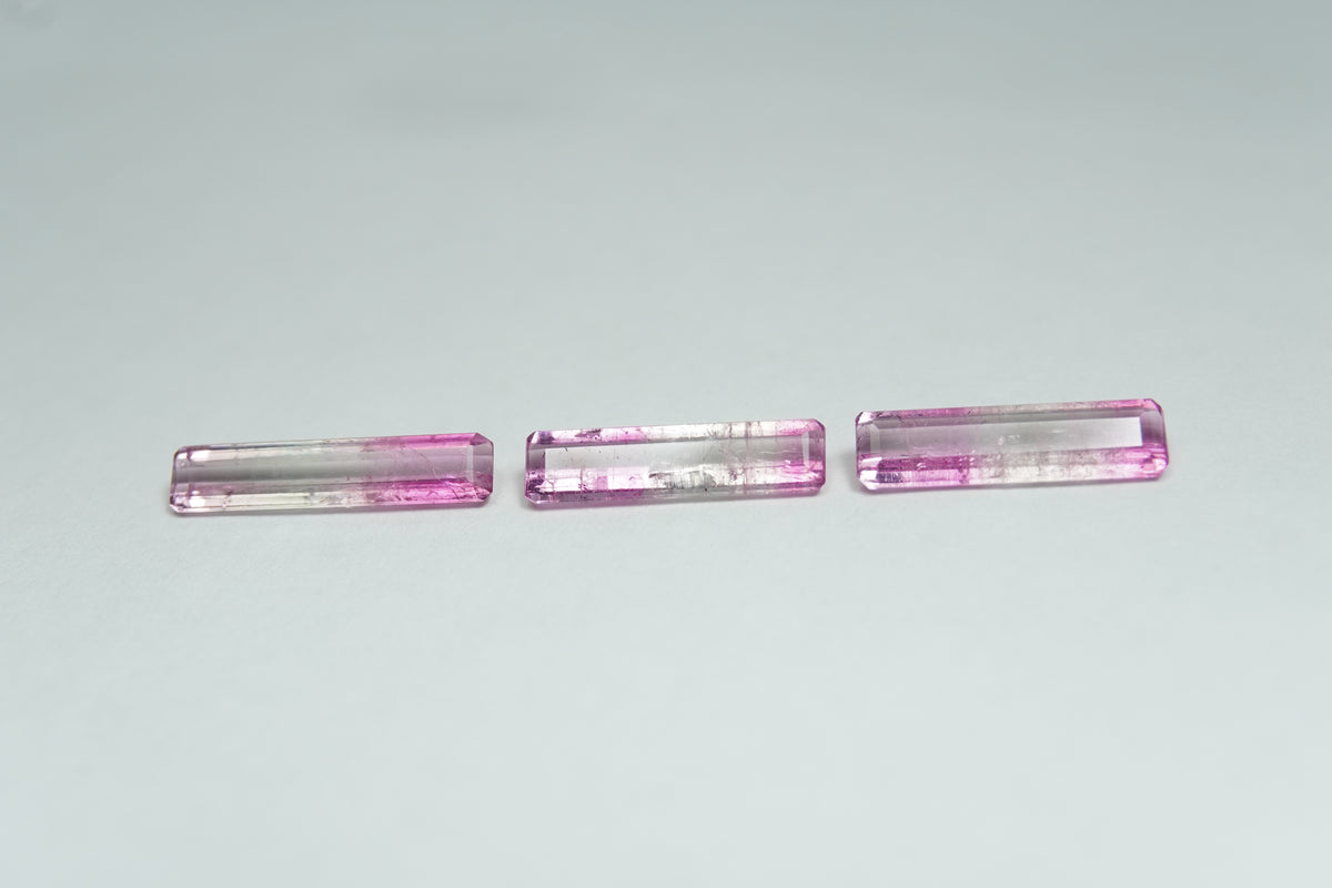 2.28ct Tourmalines bicolor 13x3mm / 12x3mm / 12x3mm