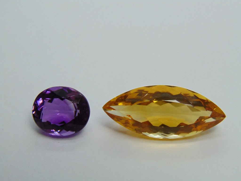 24.75ct Amethyst 13x11mm and Citrine 28x12mm