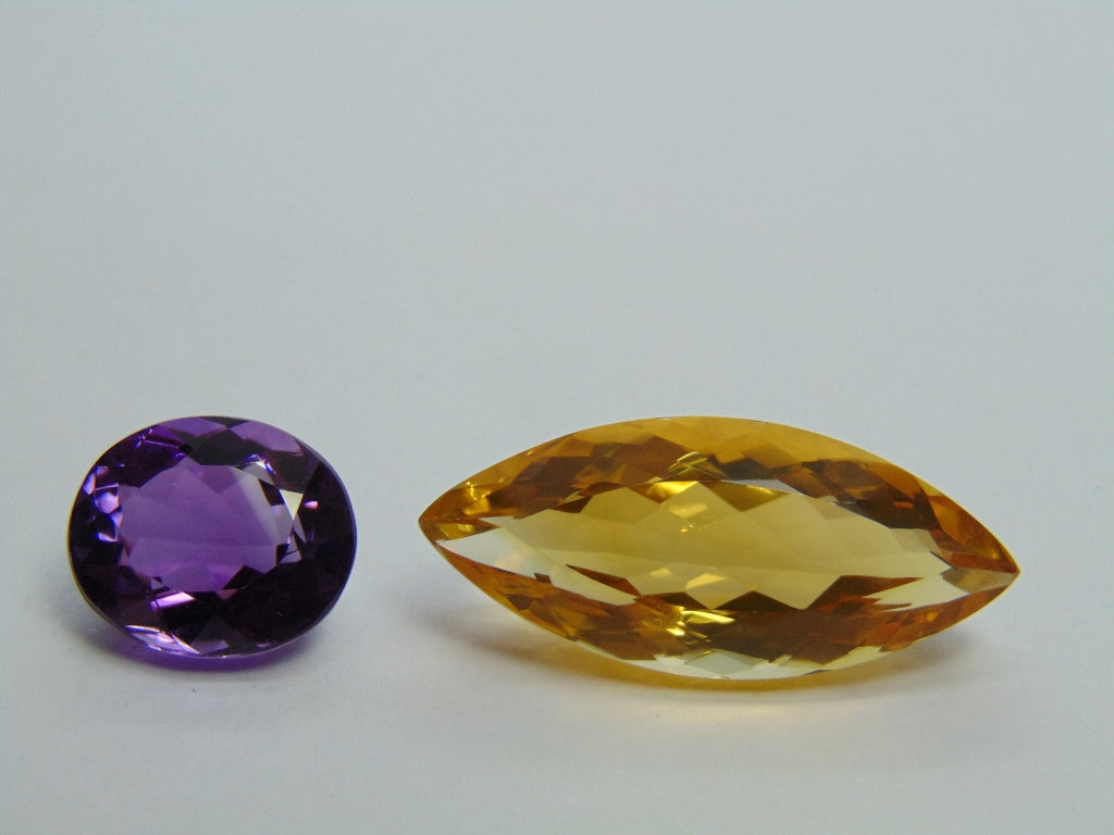 24.75ct Amethyst 13x11mm and Citrine 28x12mm