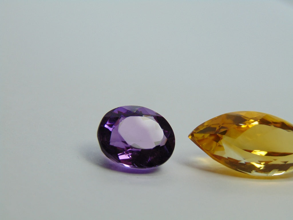 24.75ct Amethyst 13x11mm and Citrine 28x12mm