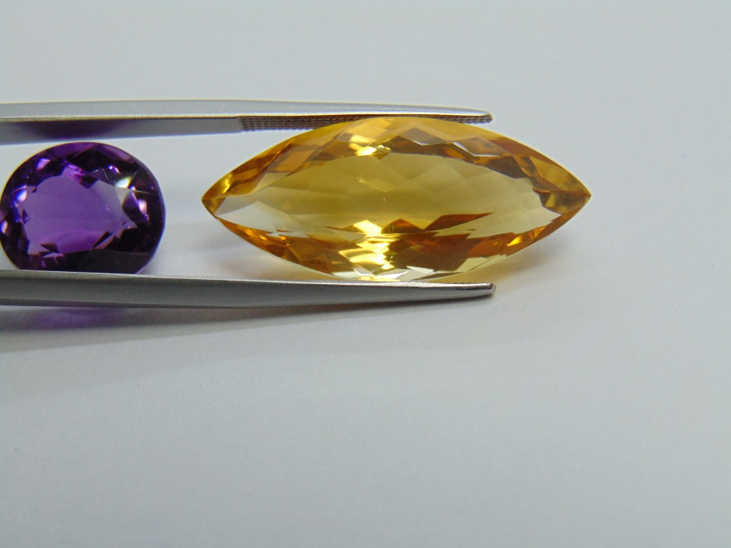 24.75ct Amethyst 13x11mm and Citrine 28x12mm