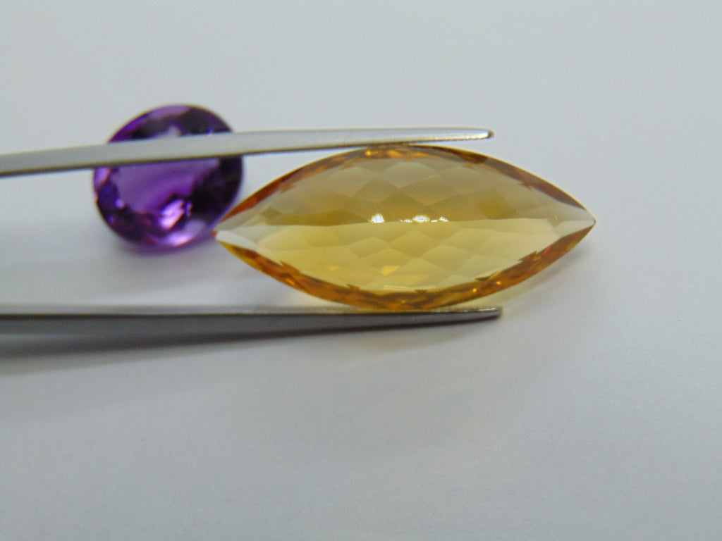 24.75ct Amethyst 13x11mm and Citrine 28x12mm