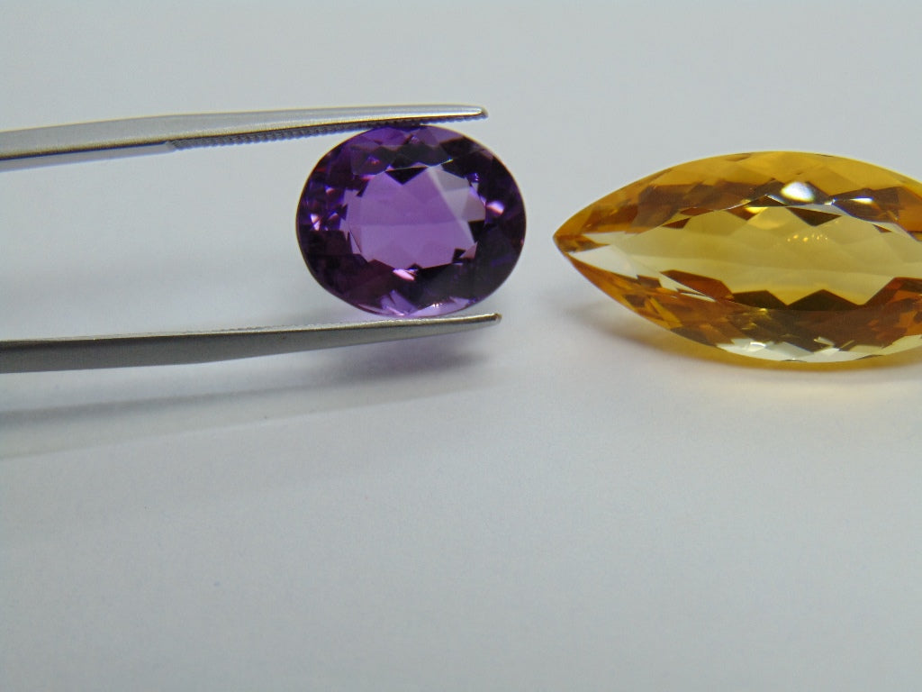 24.75ct Amethyst 13x11mm and Citrine 28x12mm